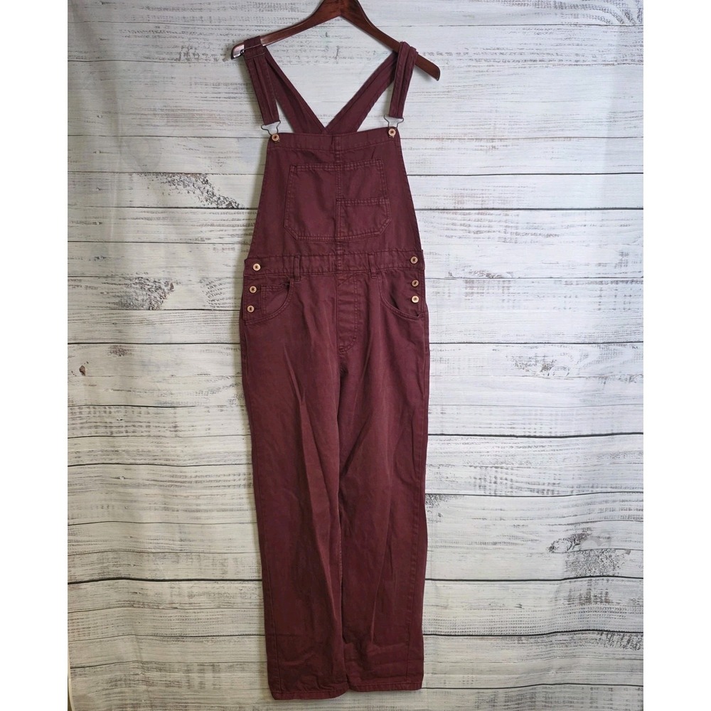 We The Free Free People Ziggy Denim Overalls Womens Medium Burgundy Straight Leg - Picture 2 of 8